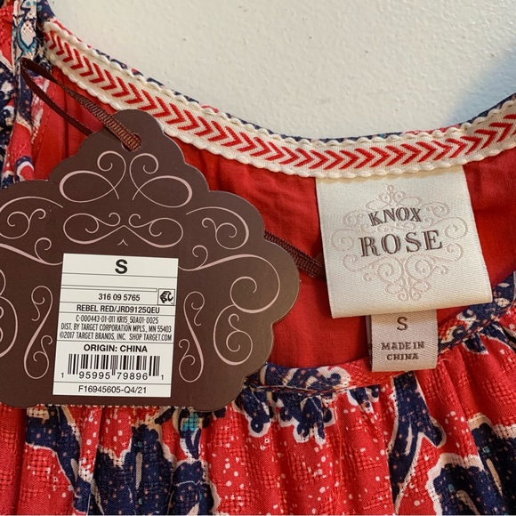 Knox Rose Red & Navy Blue Boho Short Sleeve Midi Dress Size Small *FLAWS* NWT - Picture 12 of 17
